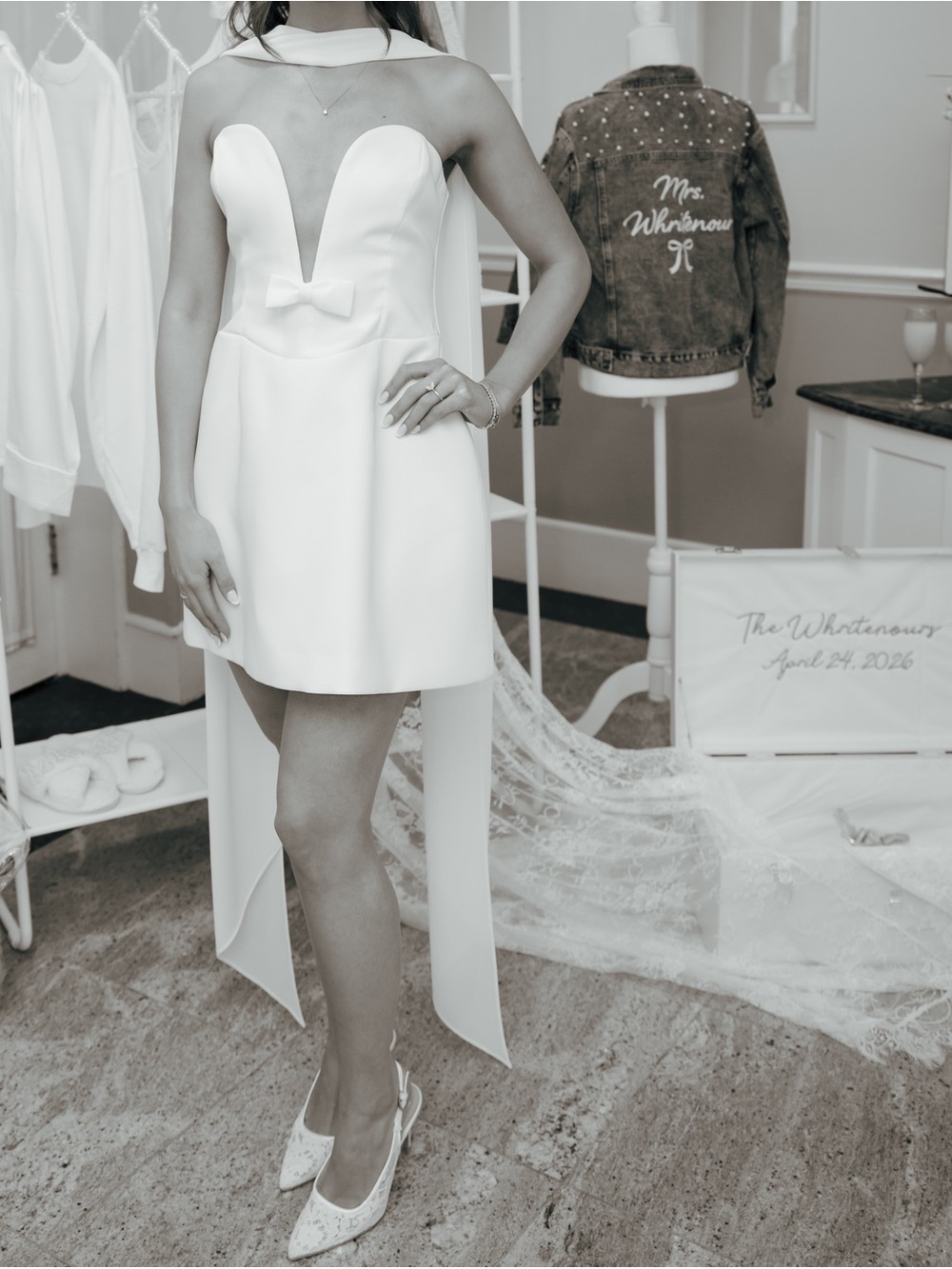 Meshki White Strapless Mini Dress with Plunging Sweetheart Orellia Strapless